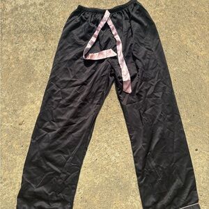 Black Pajama Pants with Pink Ribbon Detail